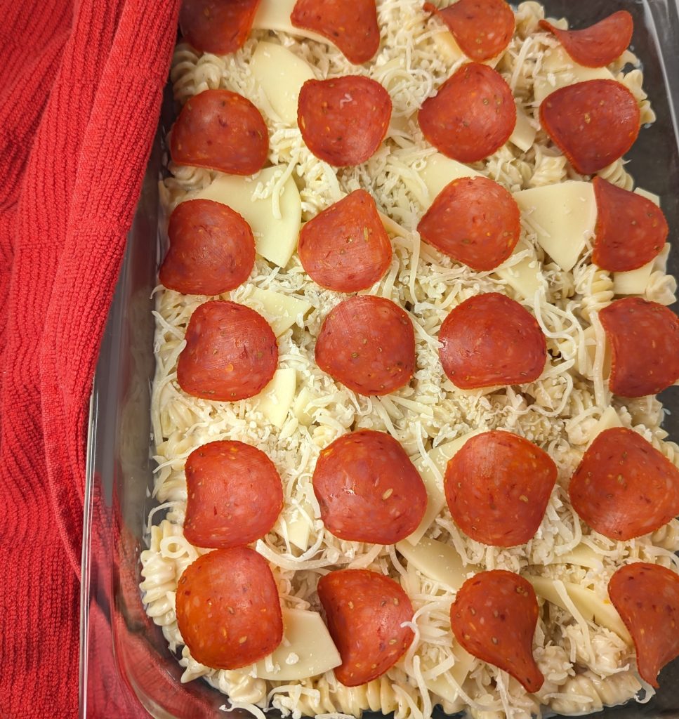 Pepperoni Alfredo Bake before going into the oven