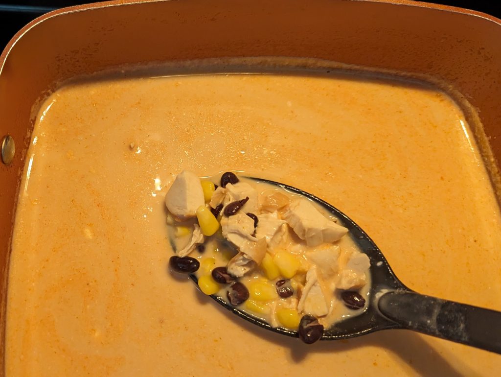 Picture of Creamy Chicken Enchilada Soup in pot after fully blended