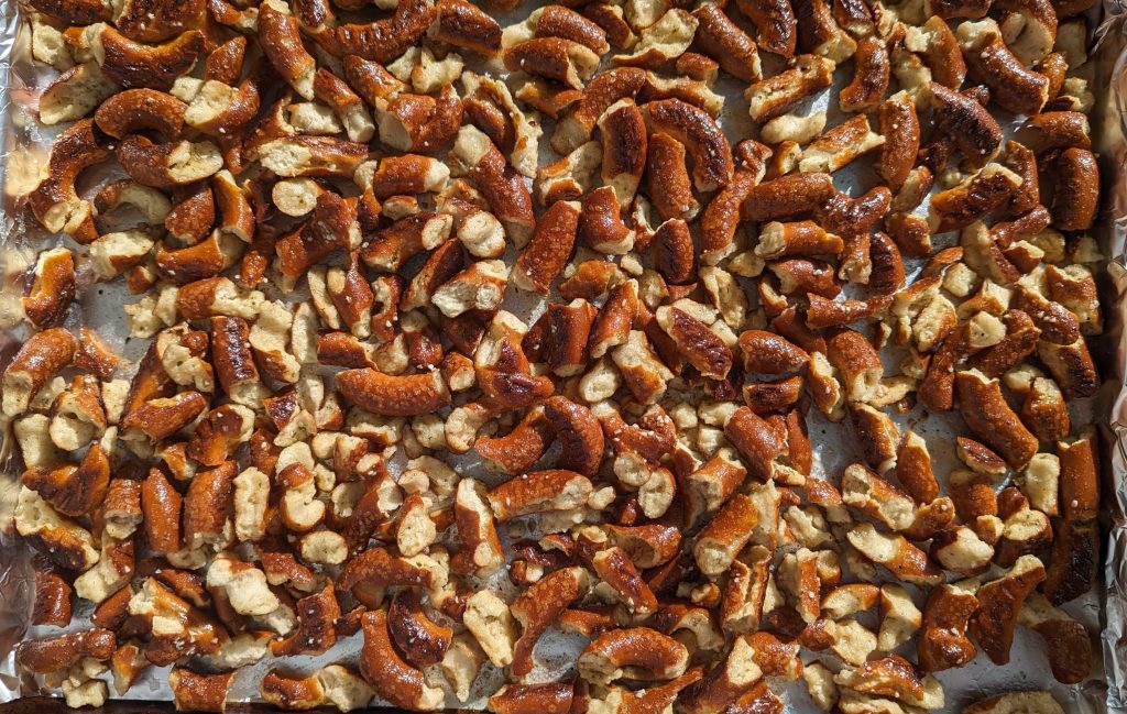 Garlic Rannch Pretzels on baking pan