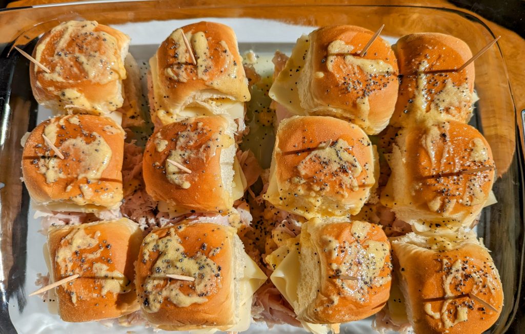 Ham and swiss cheese sliders with toothpicks