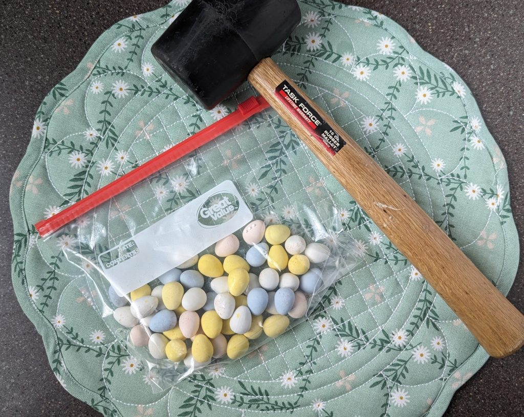 mini eggs and mallet