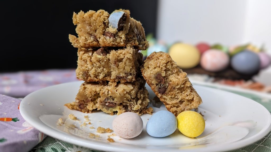 Mini Egg Cookie Bars on plate