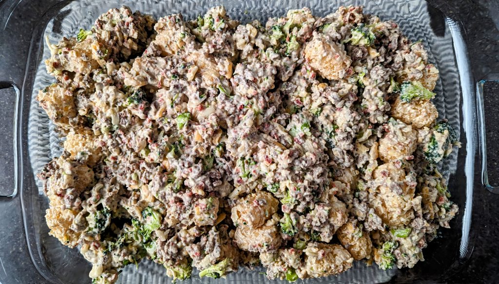 Cracked hamburger hash casserole  in baking dish