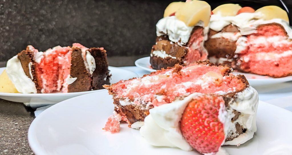 strawberry pear spring torte on serving plate