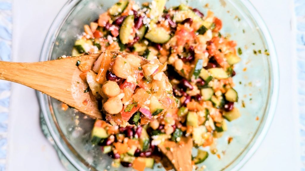 mediterannean bean salad in bowl