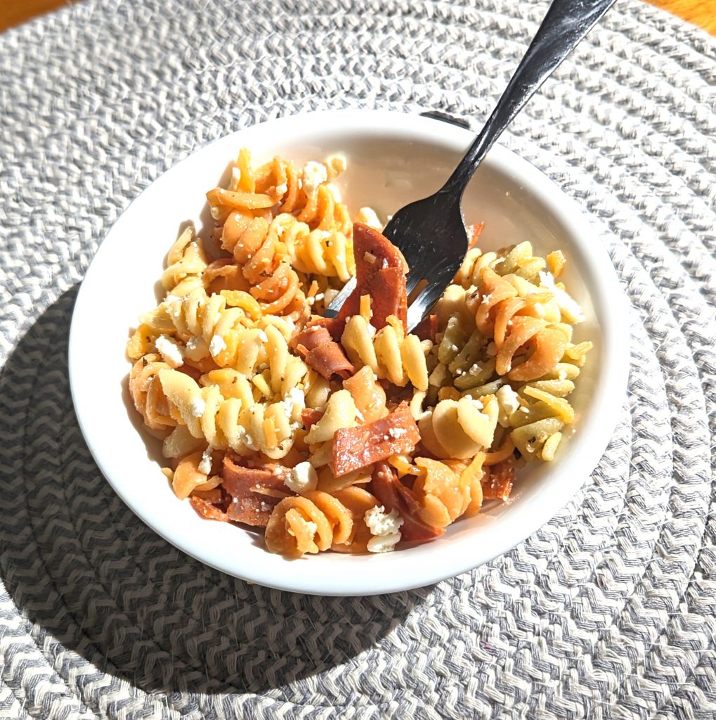 serving of pepperoni pasta salad