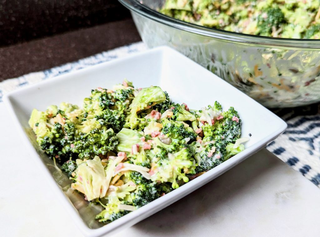 broccoli crunch salad in serving bowl