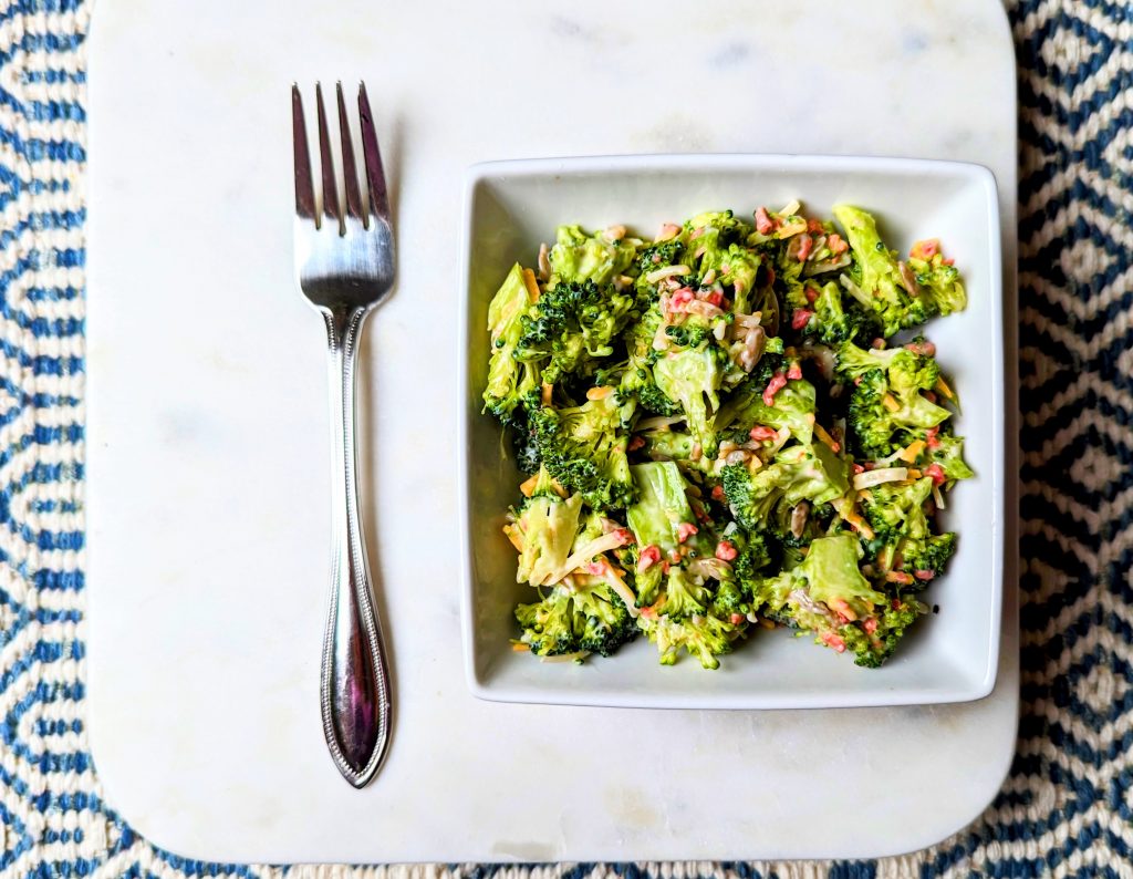 broccoli crunch salad with fork