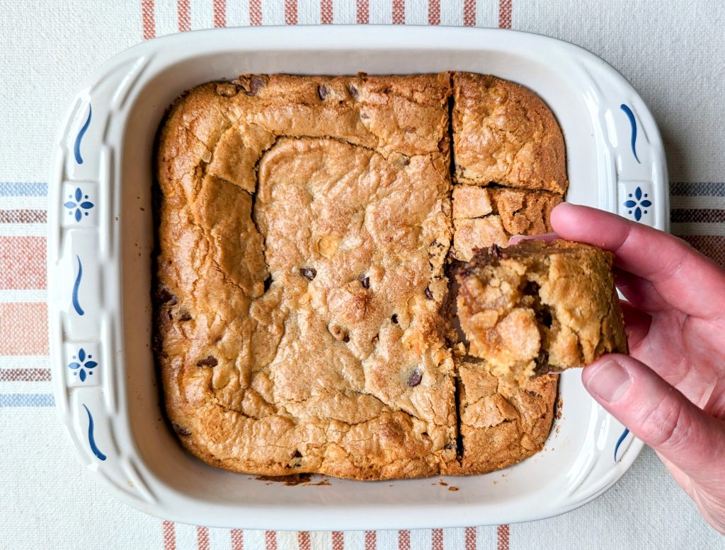 eating peanut butter butterscotch blondies