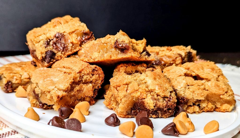 peanut butter butterscotch blondies on serving plate