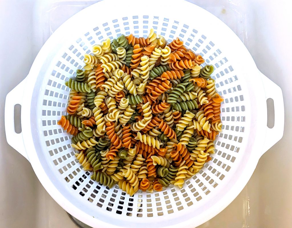 pasta in colander