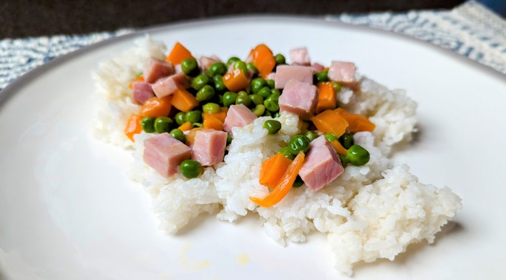 ham and vegetable dijon with rice