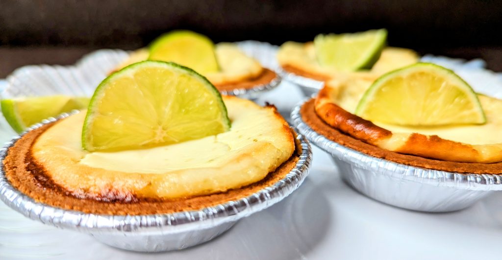 mini lime cheesecakes on serving tray