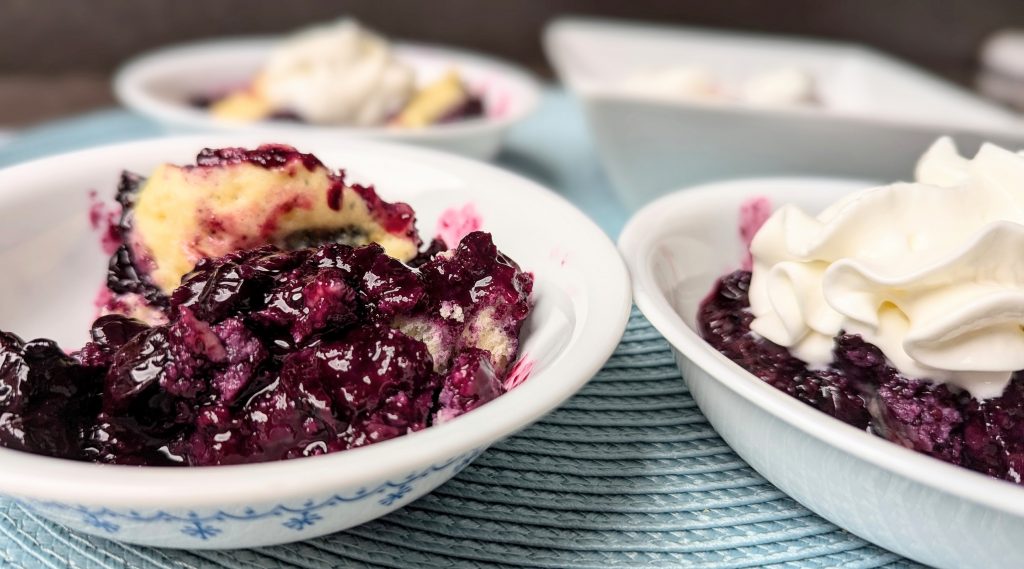 stovetop blueberry grunt in bowls