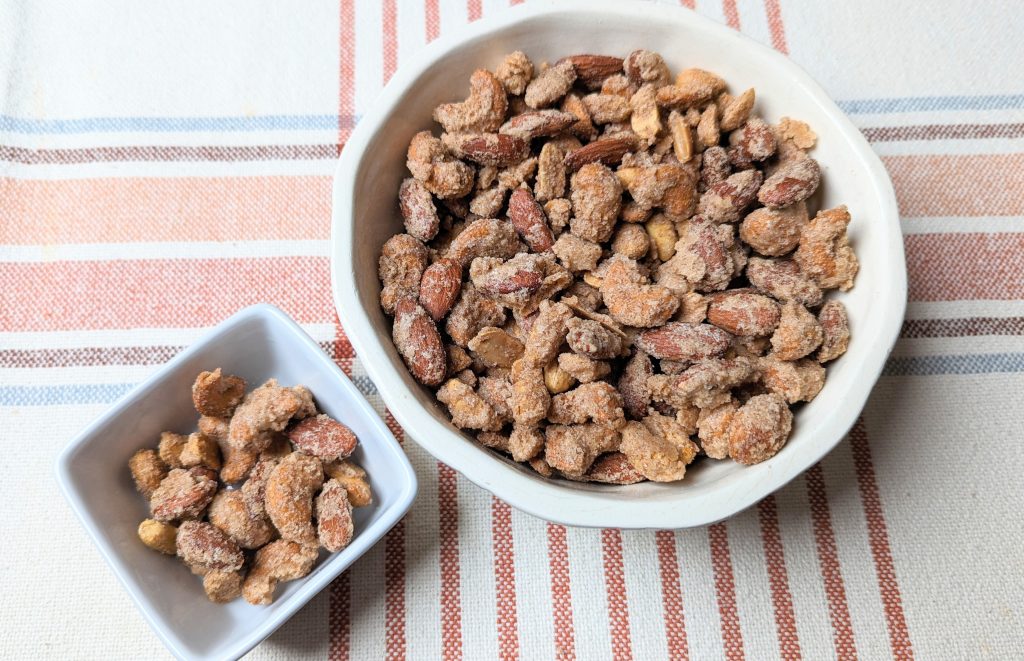 candied mixed nuts in bowl