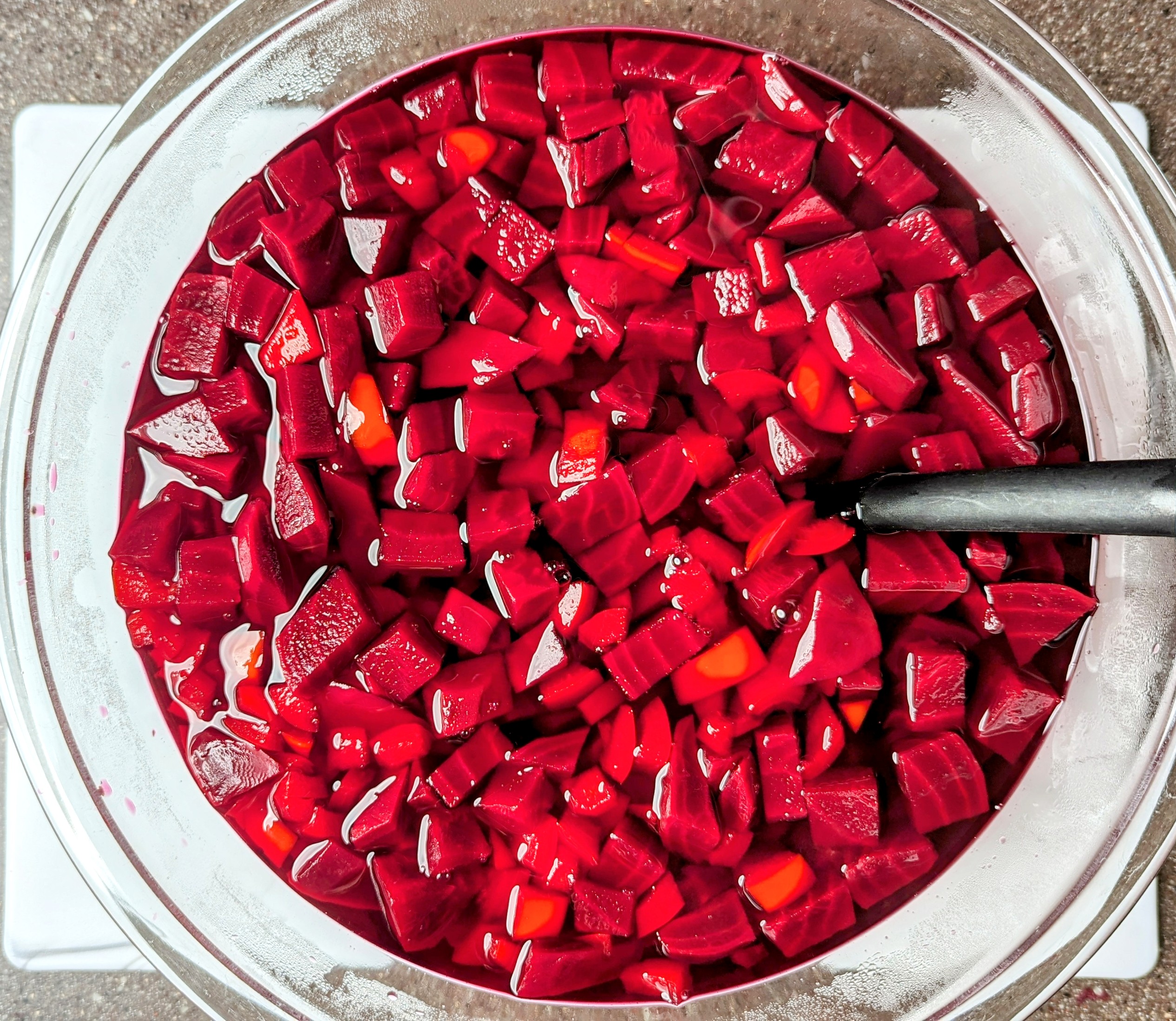 pickled red beet salad in bowl