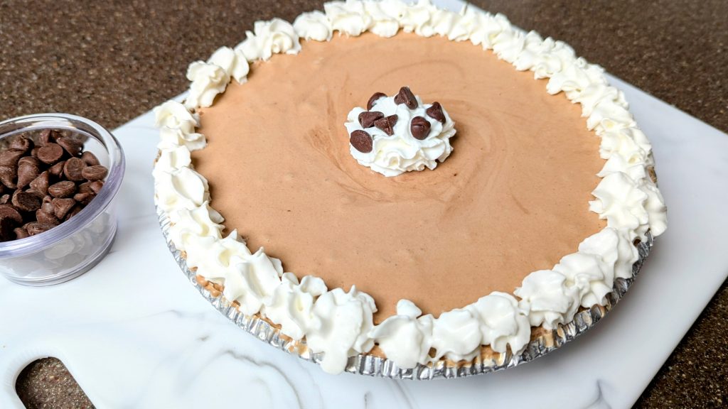 chocolate peanut butter pie with chocolate chips