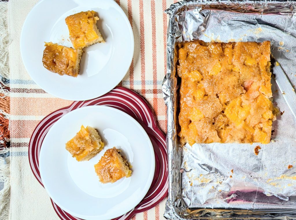 peach upside-down cake on plates