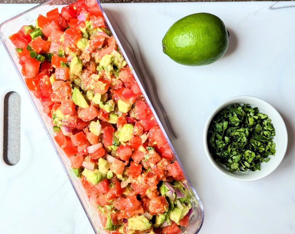 salsa, lime and cilantro