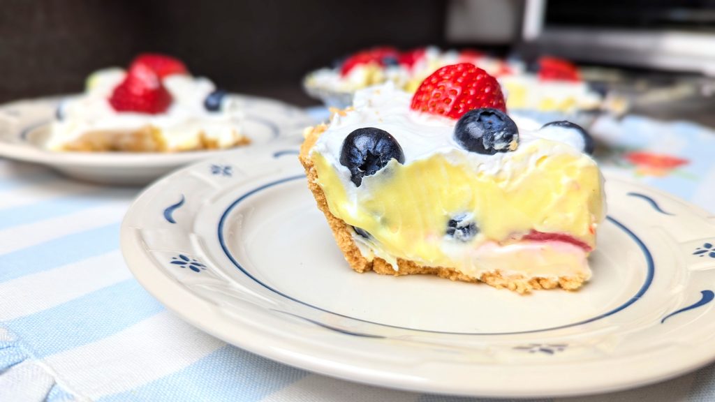 summer berry lush pie on plate