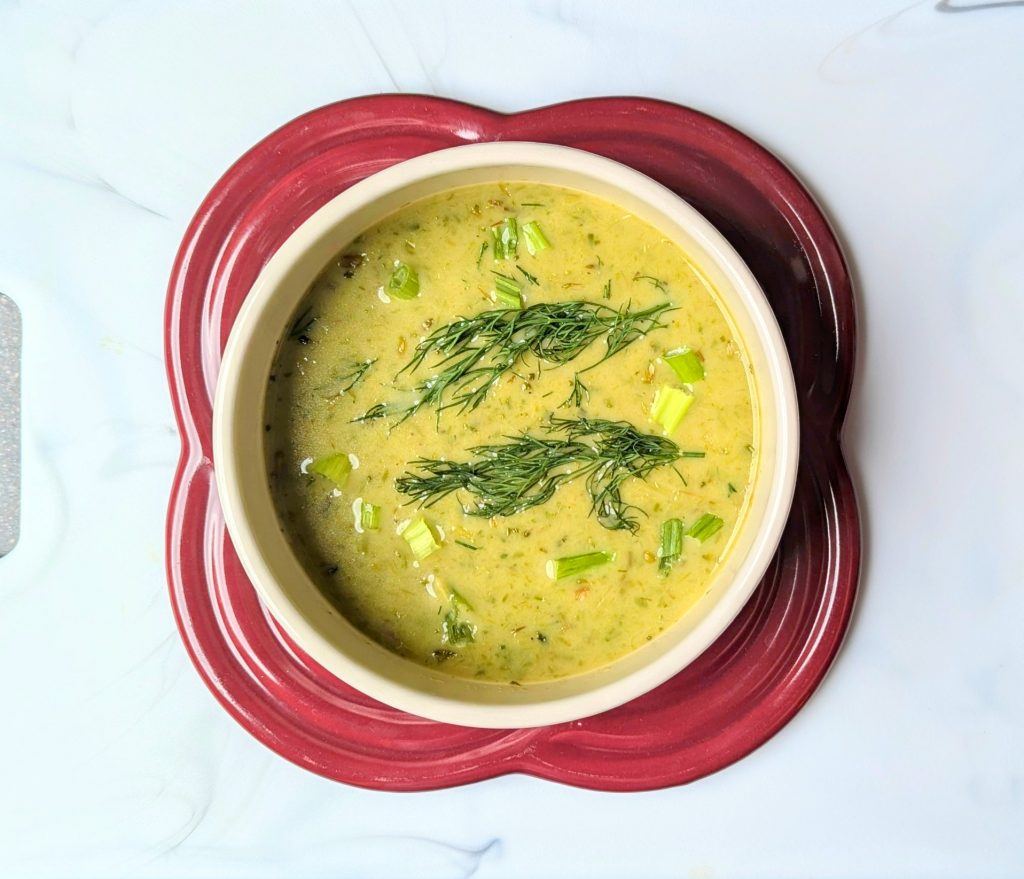 cream of roasted asparagus soup in bowl