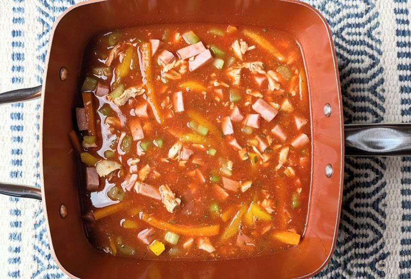 Ham and Chicken Jambalaya simmering