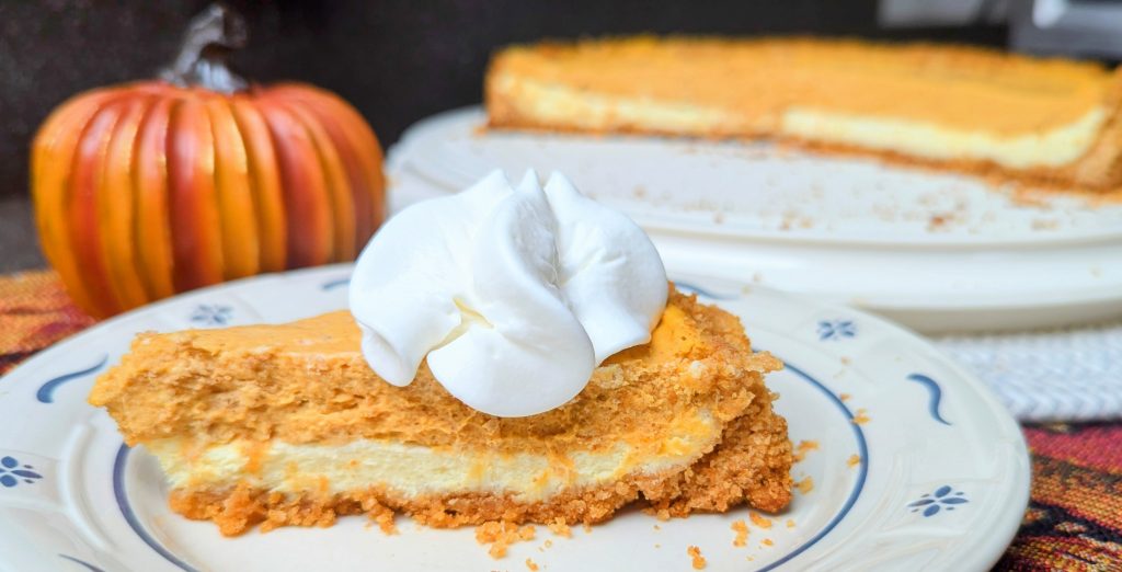 Two Layer Pumpkin Cheesecake on plate