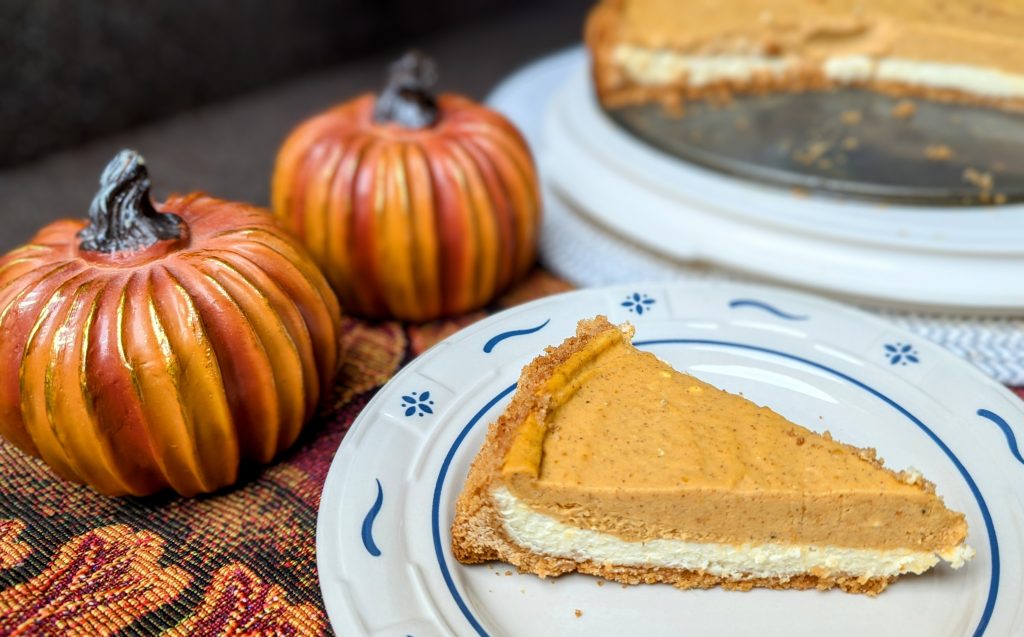 Two Layer Pumpkin Cheesecake on plate