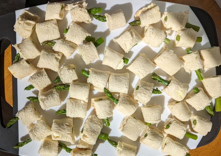 Asparagus canapes on pan