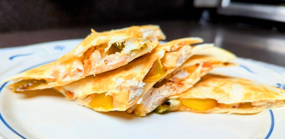 chicken fajita quesadillas on plate