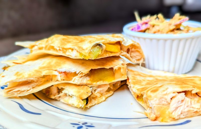 chicken fajita quesadillas on plate