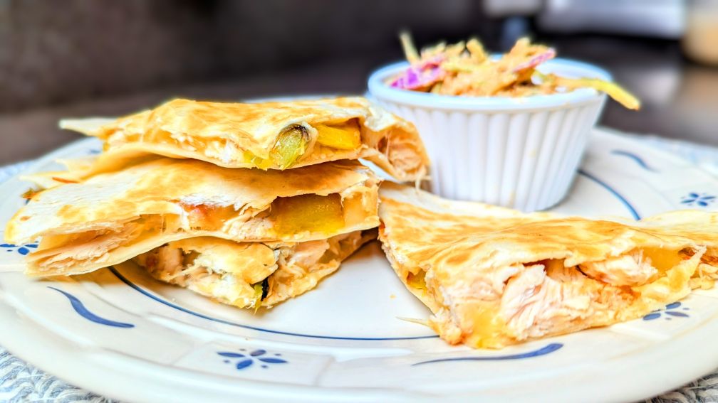 chicken fajita quesadillas on plate