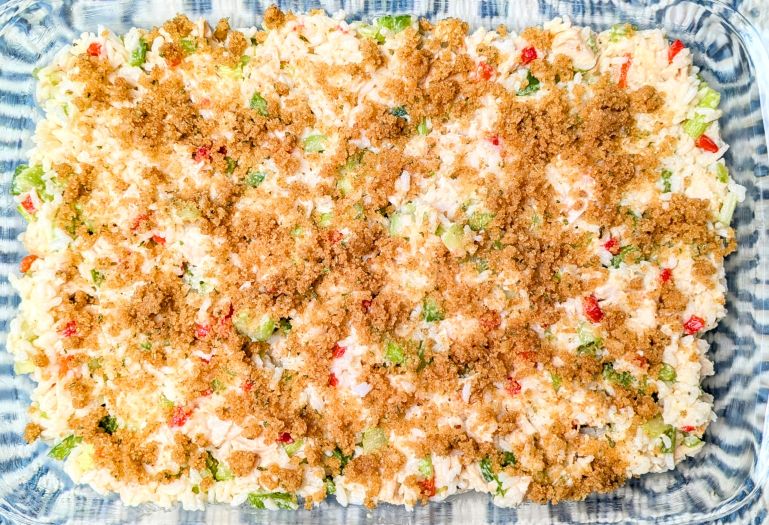 breadcrumbs on chicken veggie rice casserole