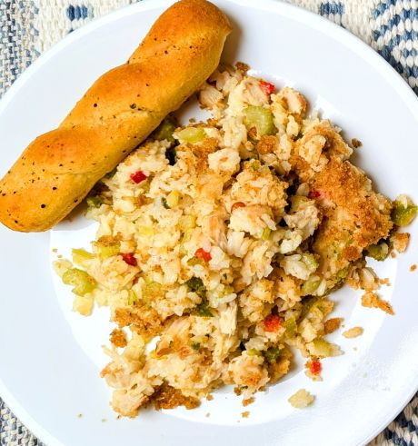 chicken veggie rice casserole on plate