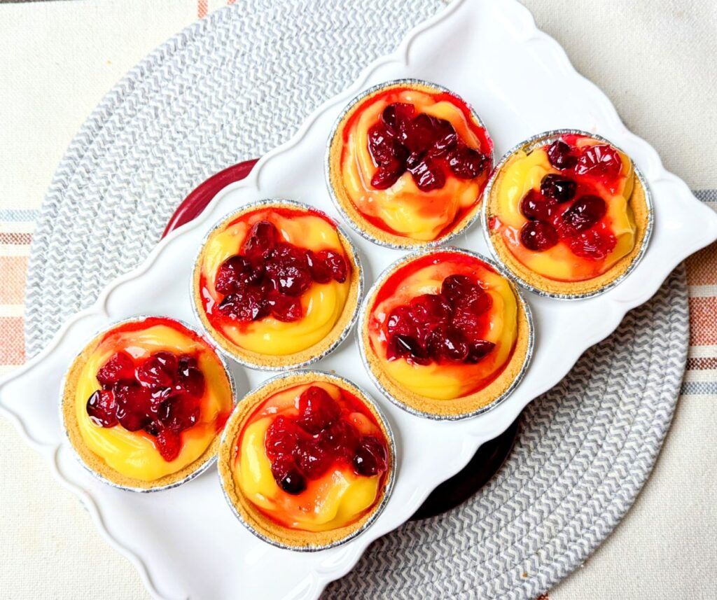 easy cranberry mini pies on serving tray