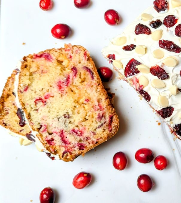 slice of white chocolate cranberry bread