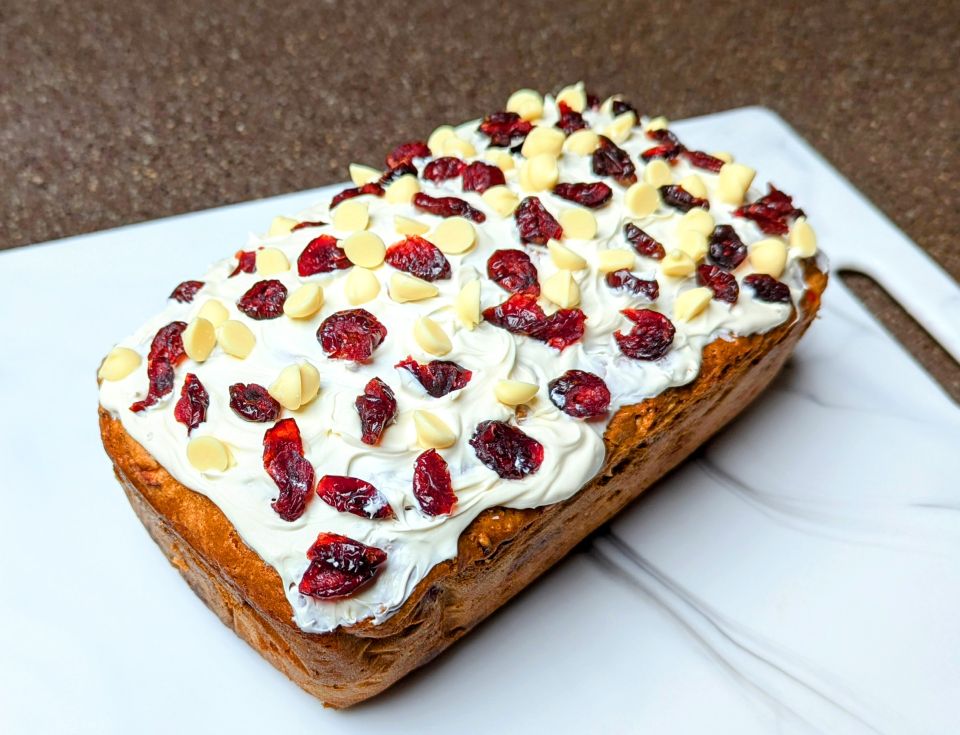 white chocolate cranberry bread after decorating