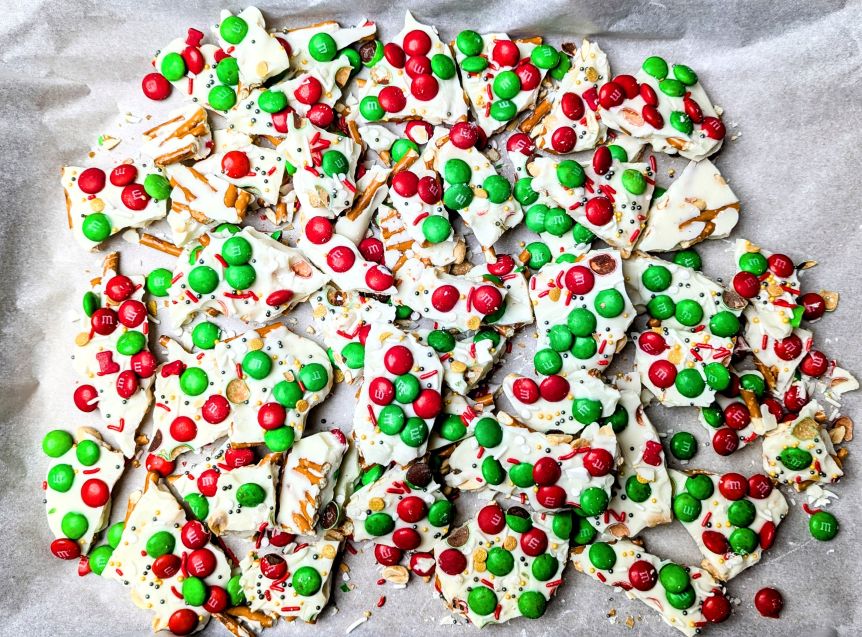 christmas bark on parchment paper