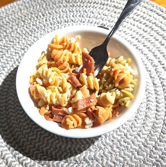 serving of pepperoni pasta salad