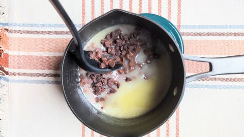 melting chocolate chips in pan