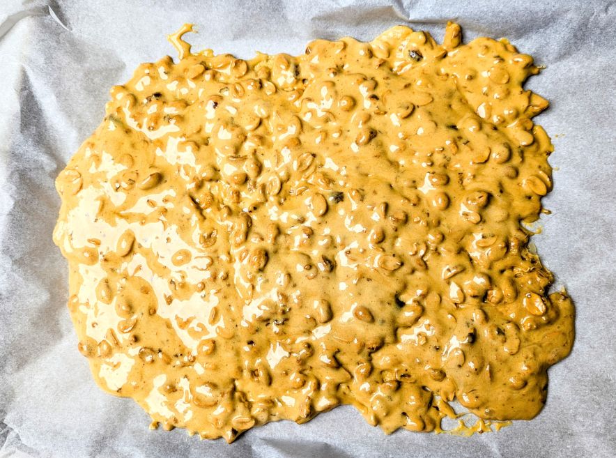 classic peanut brittle on pan