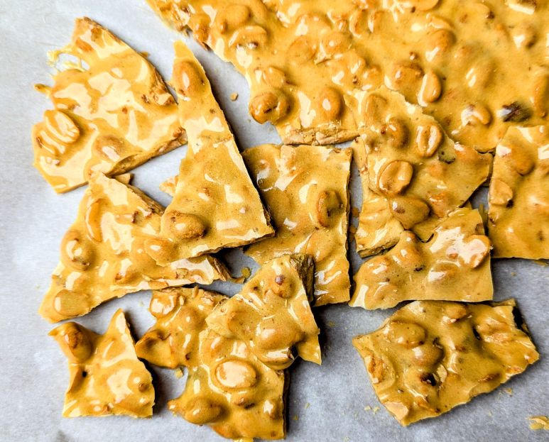 classic peanut brittle on pan