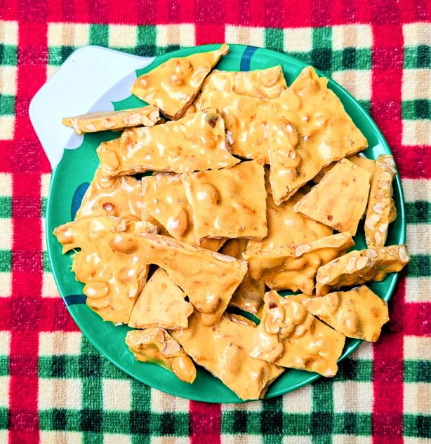 classic peanut brittle on plate