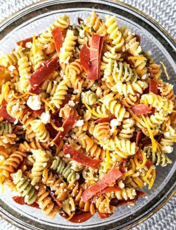 pepperoni pasta salad in bowl