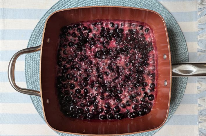 blueberries cooking in pan