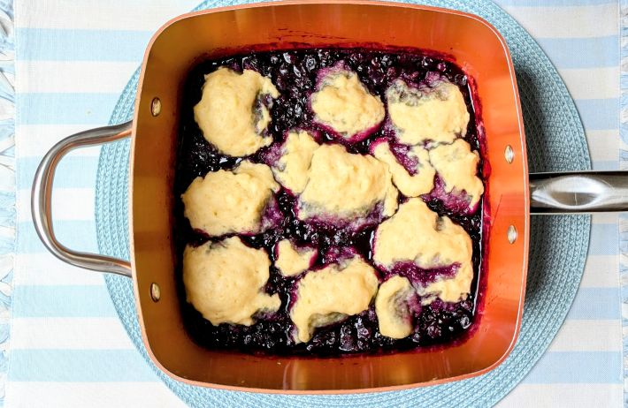 stove top blueberry grunt in pan