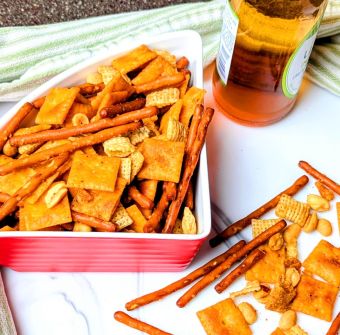 cajun snack mix in serving bowl