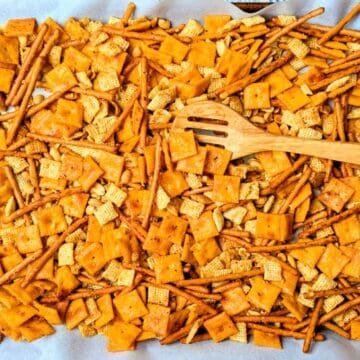 cajun snack mix on tray
