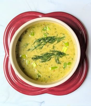 cream of roasted asparagus soup in bowl