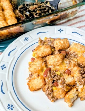 cowboy casserole in pan and on plate